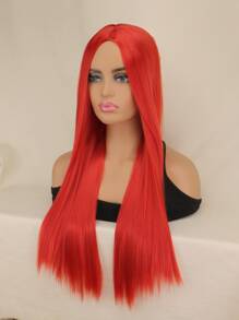 Peluca roja larga y recta para mujeres, importada y sintética para cosplay y disfraces - Rojo - Ver 3