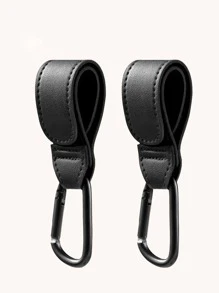2pcs Black Leather Baby Stroller Hooks - Black - View 2