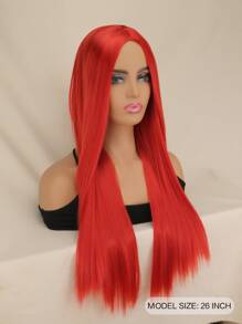 Peluca roja larga y recta para mujeres, importada y sintética para cosplay y disfraces - Rojo - Ver 5