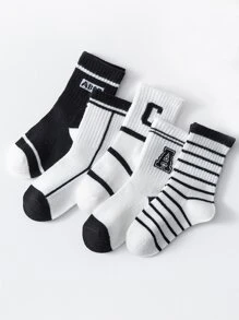 5雙幼童條紋和字母圖案中筒襪 - 彩色 - 查看 3
