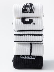 5雙幼童條紋和字母圖案中筒襪 - 彩色 - 查看 4