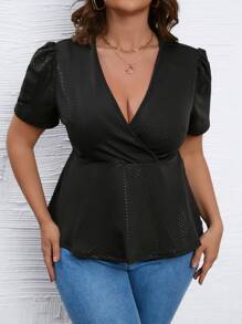 SHEIN LUNE Camiseta de cuello cruzado peplum - Negro - Ver 6