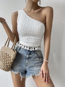 SHEIN VCAY 單肩流蘇下擺上衣