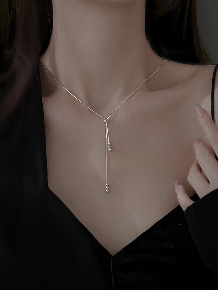 Vòng cổ trang trí hạt Y Lariat - Bạc - Xem 1