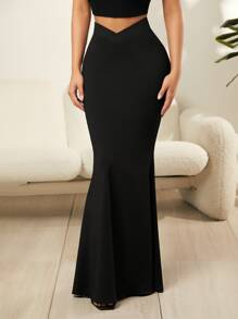 SHEIN SXY 夏季纯色美人鱼下摆半身裙