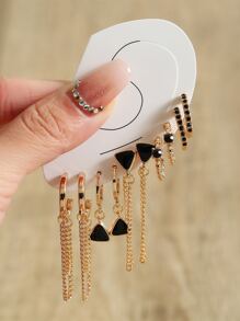 5 đôi bông tai trang trí hình tam giác bằng đá rhinestone - màu đen - Xem 2