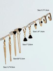 5 đôi bông tai trang trí hình tam giác bằng đá rhinestone - màu đen - Xem 3