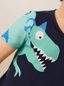 SHEIN 男孩恐龍印花T恤和褲子睡衣套裝 - 彩色 - 查看 5