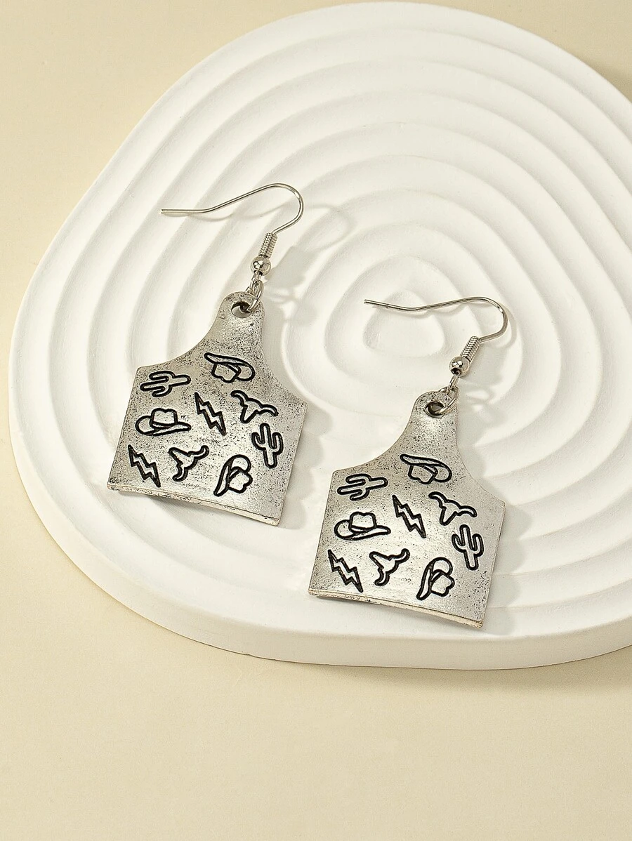 Hat Detail Geometric Drop Earrings - Antique Silver - View 1