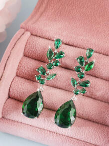 Cubic Zirconia Water Drop Earrings - Green - View 1