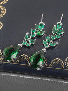 Cubic Zirconia Water Drop Earrings - Green - View 2