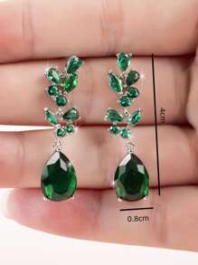 Cubic Zirconia Water Drop Earrings - Green - View 3