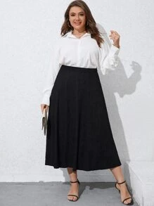 Calvaya Plus Solid High Waist A-line Skirt - Black - View 5