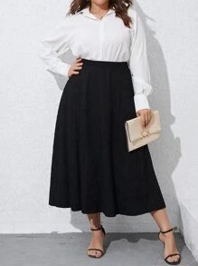 Calvaya Plus Solid High Waist A-line Skirt - Black - View 6