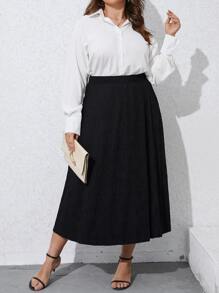 Calvaya Plus Solid High Waist A-line Skirt - Black - View 7