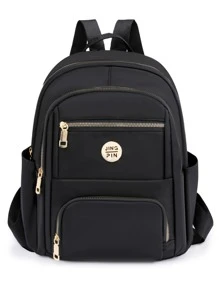 Letter Patch Classic Backpack School Bag For Graduate, Teen Girls, Freshman, Sophomore, Junior & Senior In College, University & High School, Perfect For Outdoors ,Travel & Back To School - Black - View 1