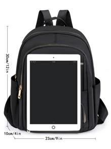 Letter Patch Classic Backpack School Bag For Graduate, Teen Girls, Freshman, Sophomore, Junior & Senior In College, University & High School, Perfect For Outdoors ,Travel & Back To School - Black - View 2