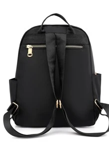 Letter Patch Classic Backpack School Bag For Graduate, Teen Girls, Freshman, Sophomore, Junior & Senior In College, University & High School, Perfect For Outdoors ,Travel & Back To School - Black - View 3