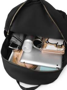 Letter Patch Classic Backpack School Bag For Graduate, Teen Girls, Freshman, Sophomore, Junior & Senior In College, University & High School, Perfect For Outdoors ,Travel & Back To School - Black - View 4