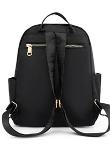 Letter Patch Classic Backpack School Bag For Graduate, Teen Girls, Freshman, Sophomore, Junior & Senior In College, University & High School, Perfect For Outdoors ,Travel & Back To School - Black - View 5