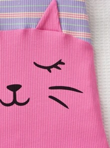 SHEIN 小女童條紋圖案和卡通圖案T恤洋裝