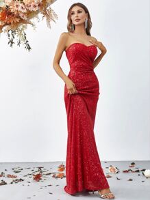 Vestido de vestir con lentejuelas tubo - Rojo - Ver 3