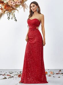 Vestido de vestir con lentejuelas tubo - Rojo - Ver 4