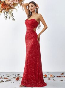 Vestido de vestir con lentejuelas tubo - Rojo - Ver 5