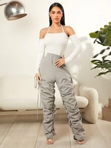 SHEIN SXY بنطلون رباط جانبي ثنية - رمادي فاتح - مشاهدة 7