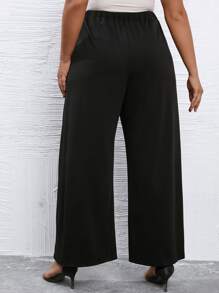 SHEIN Clasi Plus Solid Split Thigh Wide Leg Trousers - Black - View 2