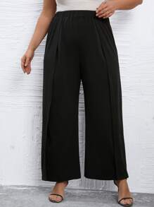 SHEIN Clasi Plus Solid Split Thigh Wide Leg Trousers - Black - View 5