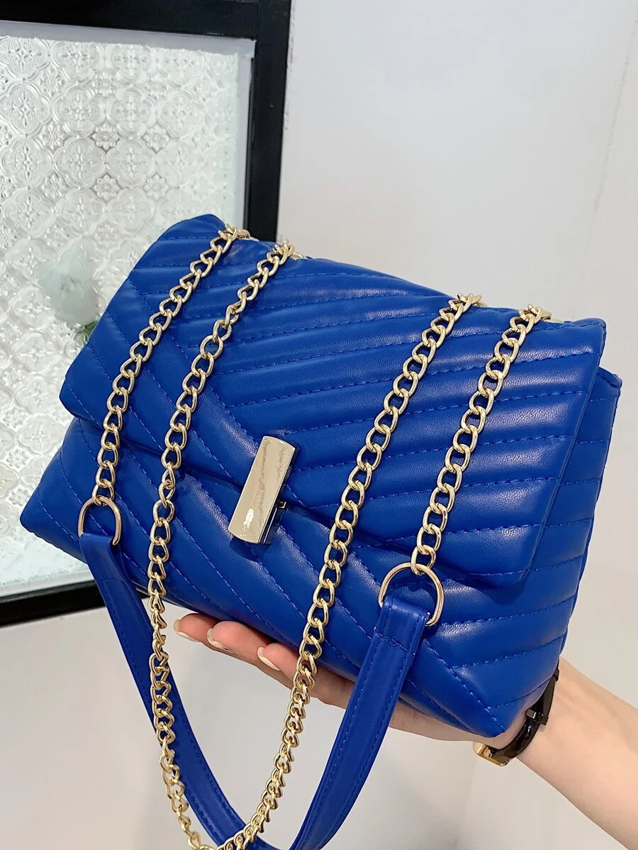 Túi vai Thùa khuyết Kẻ sọc Chuỗi Đúng mốt - Xanh đậm - Xem 1