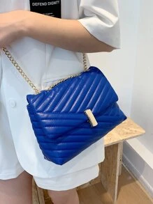 Túi vai Thùa khuyết Kẻ sọc Chuỗi Đúng mốt - Xanh đậm - Xem 2