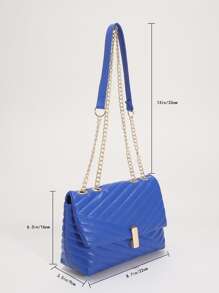 Túi vai Thùa khuyết Kẻ sọc Chuỗi Đúng mốt - Xanh đậm - Xem 3