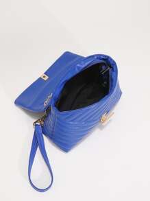 Túi vai Thùa khuyết Kẻ sọc Chuỗi Đúng mốt - Xanh đậm - Xem 4