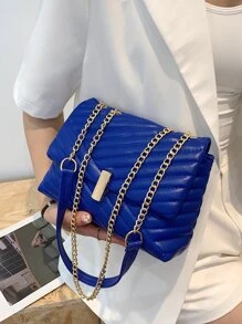 Túi vai Thùa khuyết Kẻ sọc Chuỗi Đúng mốt - Xanh đậm - Xem 6