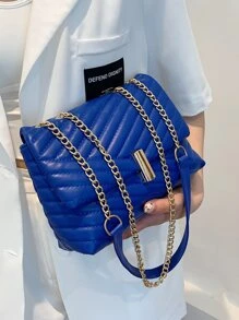 Túi vai Thùa khuyết Kẻ sọc Chuỗi Đúng mốt - Xanh đậm - Xem 7