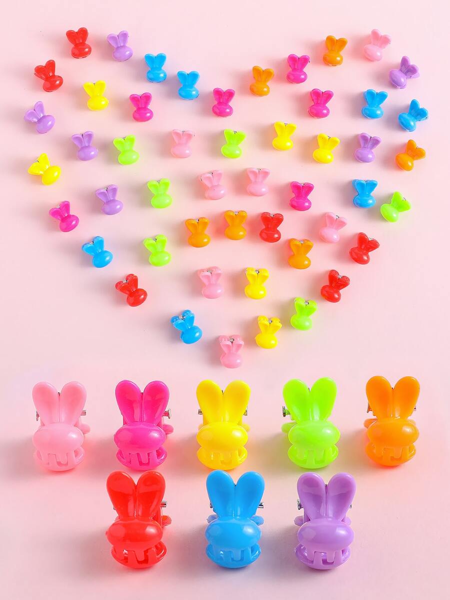 50pcs Toddler Girls Random Color Rabbit Head Design Hair Claw - Multicolor - View 1