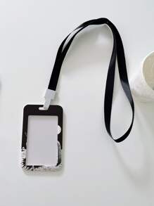 Brooksart 1pc Skeleton & Moon Print Card Cover & 1pc Lanyard - Đen và trắng - Xem 2