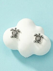 Pendientes de tachuela tortuga - Plata antigua - Ver 1