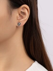 Pendientes de tachuela tortuga - Plata antigua - Ver 2