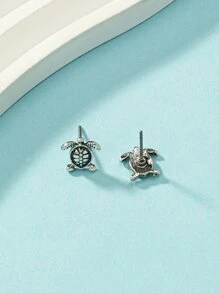 Pendientes de tachuela tortuga - Plata antigua - Ver 3