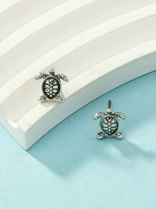 Pendientes de tachuela tortuga - Plata antigua - Ver 4