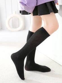 Toddler Girls Solid Over the Calf Socks - Black - View 1