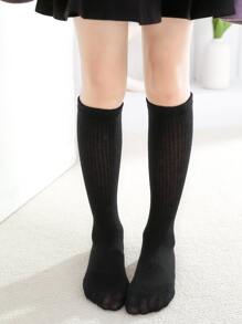 Toddler Girls Solid Over the Calf Socks - Black - View 2