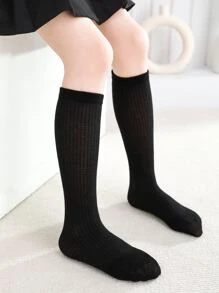 Toddler Girls Solid Over the Calf Socks - Black - View 3