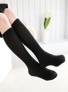 Toddler Girls Solid Over the Calf Socks - Black - View 4