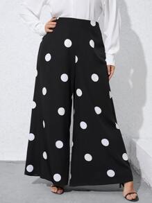 SHEIN Clasi Quần Plus Size Dây kéo Chấm bi Giải trí - Đen và trắng - Xem 1