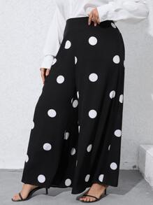 SHEIN Clasi Quần Plus Size Dây kéo Chấm bi Giải trí - Đen và trắng - Xem 3