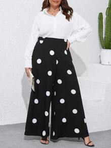 SHEIN Clasi Quần Plus Size Dây kéo Chấm bi Giải trí - Đen và trắng - Xem 5